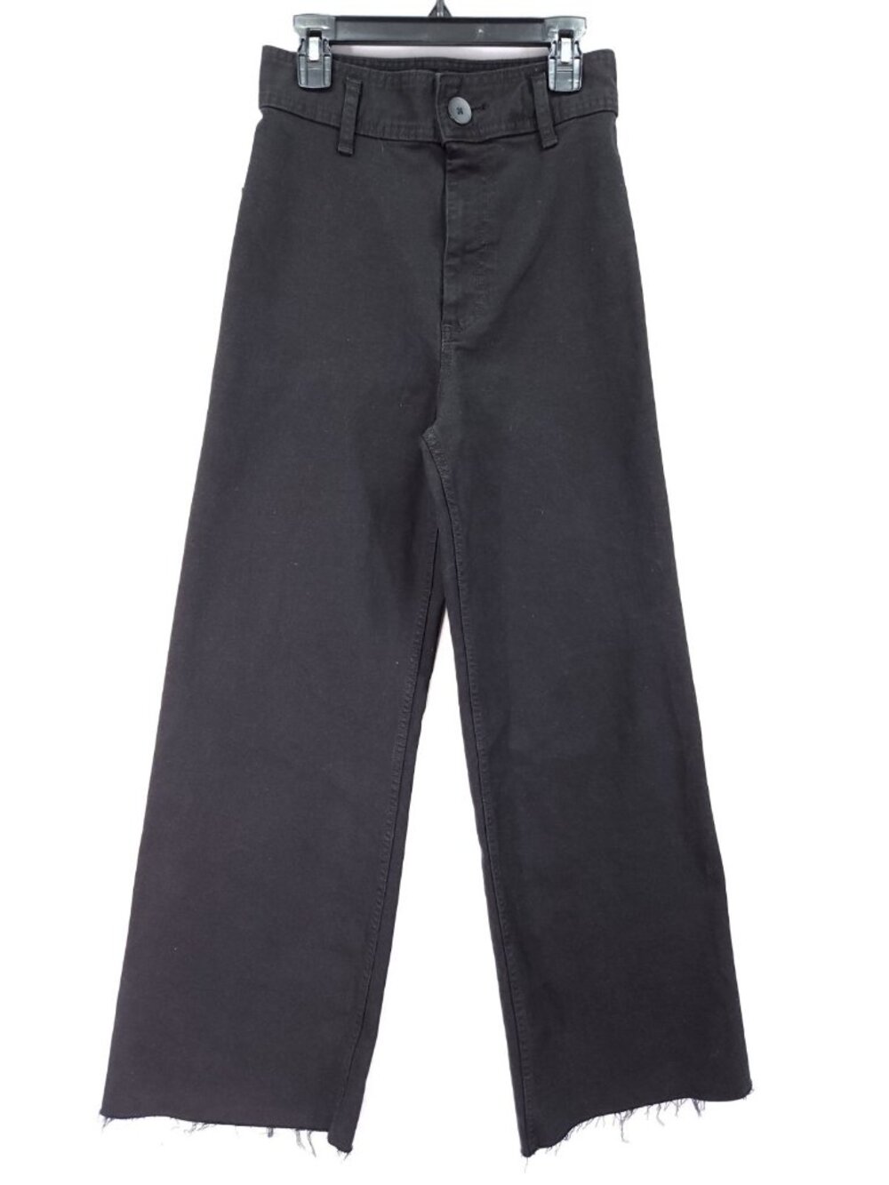 Zara Black Wide Leg Jeans Women  2 (24x28) High Rise Cropped Raw Hem Denim Pants